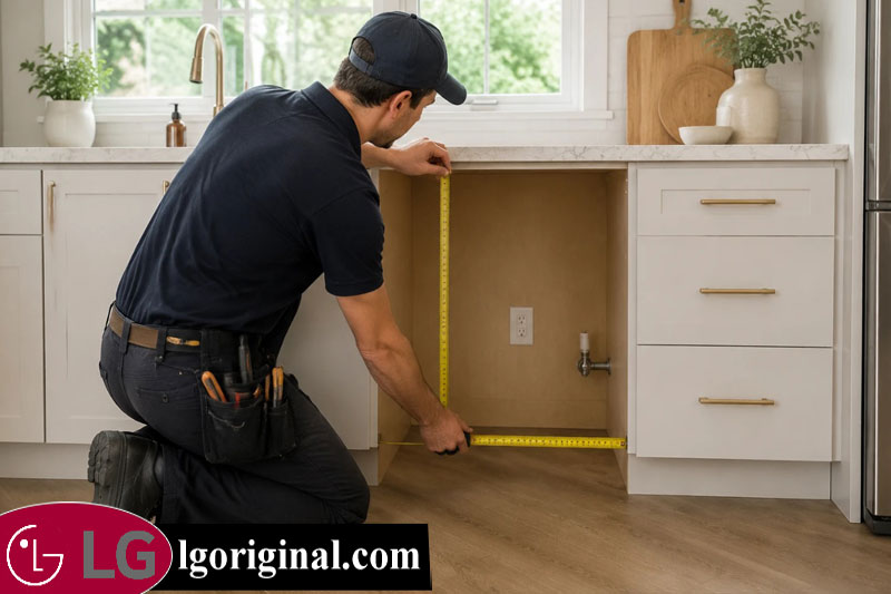 راهنمای اندازه گیری فضای کابینت قبل از خرید ظرفشویی ال جی 12 نفره 